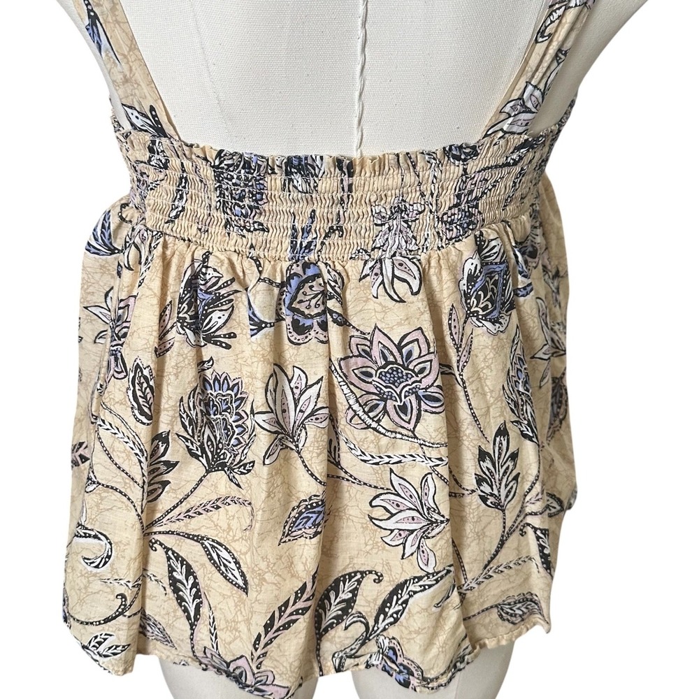 Angels Forever Young Top Women L Beige Floral Paisley Smocked Tie Strap Babydoll - Picture 4 of 9